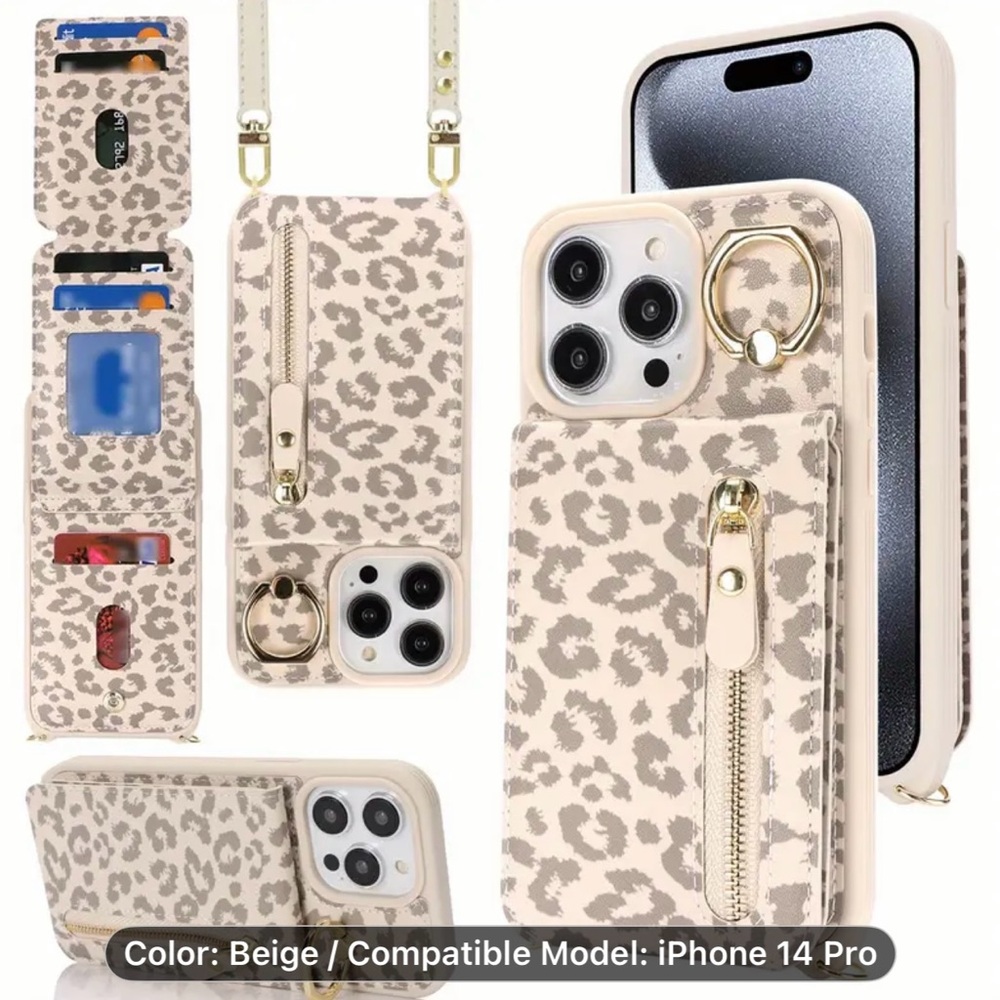 Leopard Print iPhone 14 Pro Case with Card Holder
